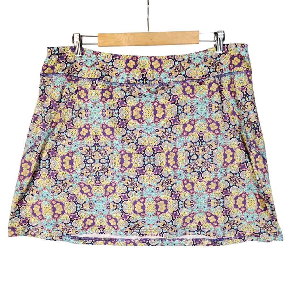 Title Nine Skort XL Purple Mandala Print Athletic Skirt Built-in Shorts Pockets